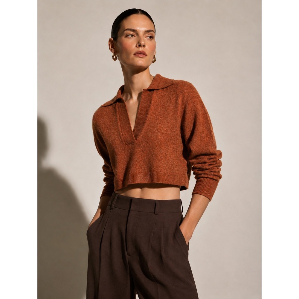 Remain Birger Christensen Patty Polo Knit Sweater US 2 Rust Cropped 100% Wool